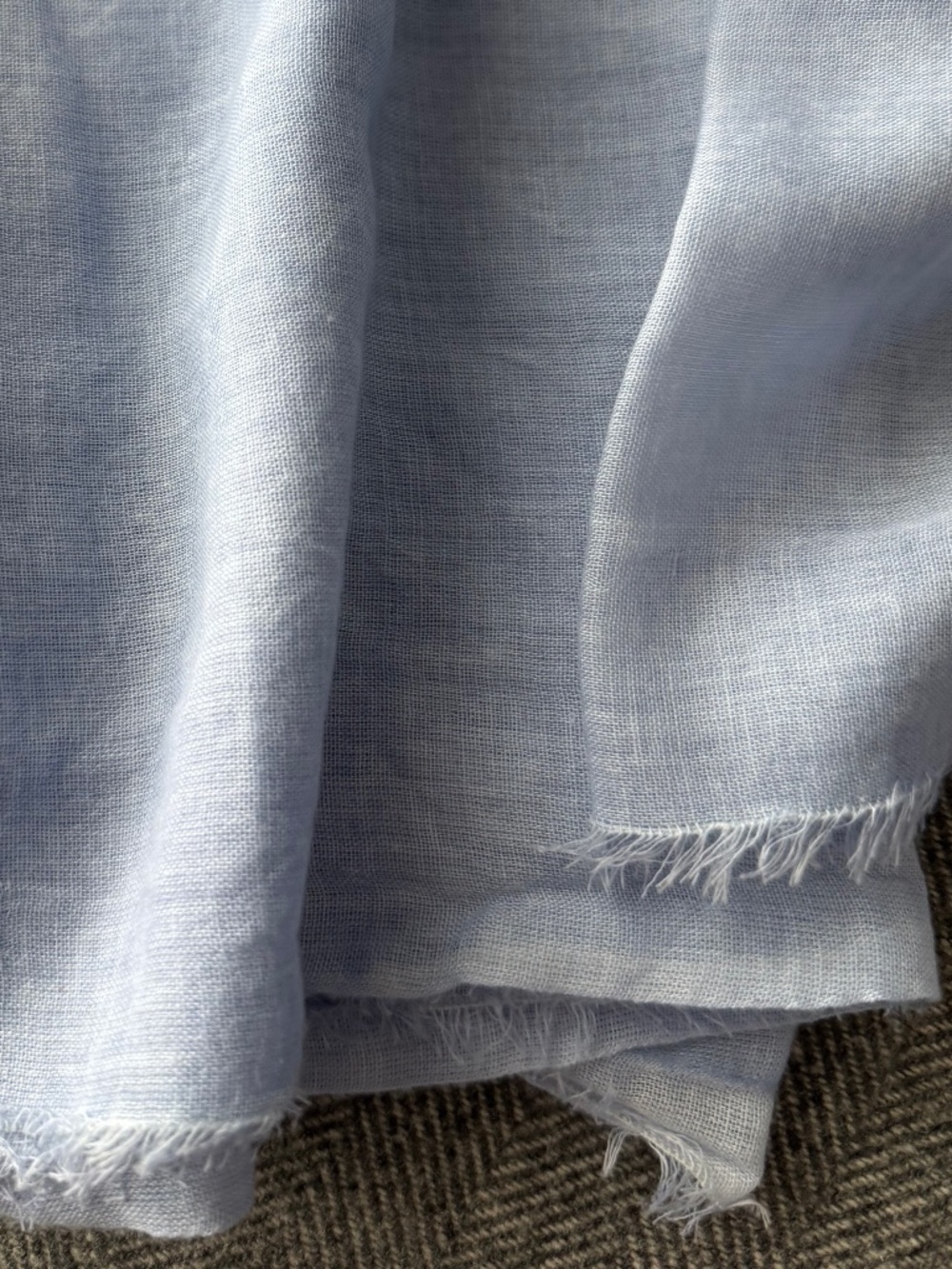 NWOT, ITALIAN, FRAYED EDGE SARONG/SCARF IN PRETTY LIGHT SKY BLUE - Picture 6 of 12